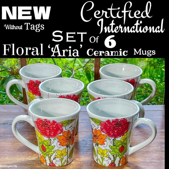 ▪️NWOT▪️CERTIFIED INTERNATIONAL▪️Set of 6 Floral ARIA Ceramic Mugs - Picture 1 of 4